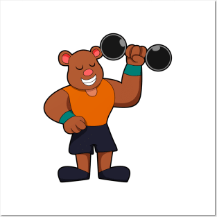 Bear at Bodybuilding with Dumbbell Posters and Art